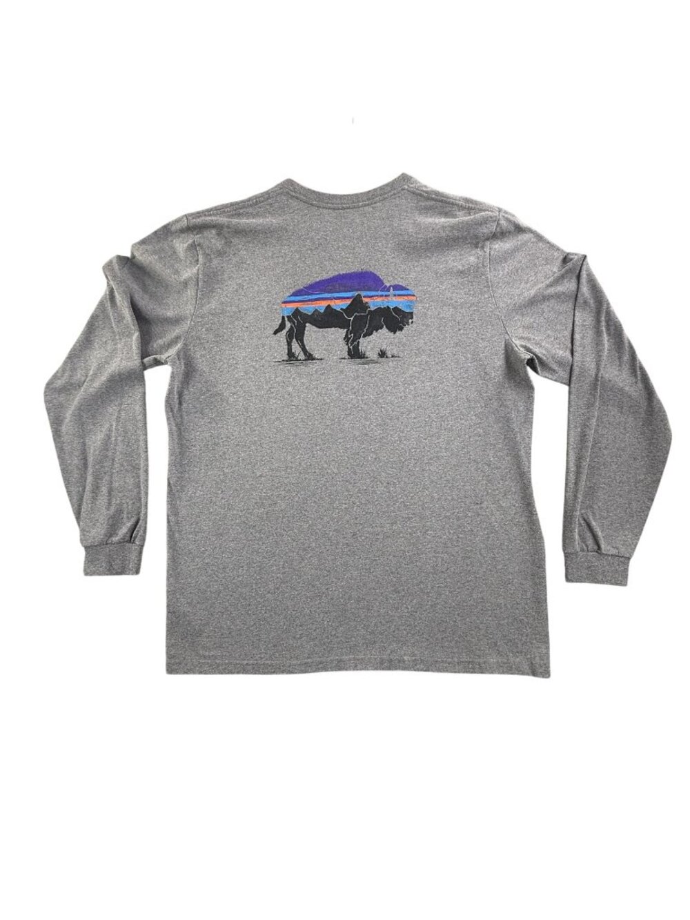 Patagonia Shirt Mens Large Gray Long Sleeve Fitz Roy Bison Buffalo Graphic Tee